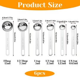 6 Pcs Stainless Steel Measuring Spoons Set, Metal Measure Spoons, Table Spoon Measuring Spoon for Coffee, Teaspoon Scoop, Includes 1/8, 1/4, 1/2, 1 TSP, 1/2 Tbsp, 1 Tbsp, Food Grade