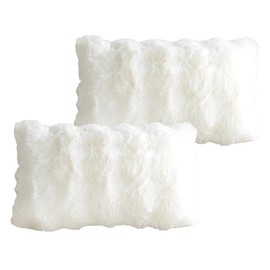 Set of 2 Throw Pillow Covers 12x20 Inch Faux Rabbit Plush Pillowcase Cozy Decorative Cushion Case Modern Home Decor for Couch Bed Living Room