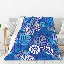 Jbofyee Hawaii Floral Blue Throw Blankets All Season Ultra Soft Warm Hawaiian Tropical Aloha Pattern Fleece Blanket for Home Bed Sofa Couch Chair Outdoor Travel Camping 60x50 Inch