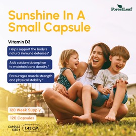 ForestLeaf Vitamin D3 50,000 IU | VIT D - Kosher VIT D3 Vitamin D Supplement for Women and Men | Bone Health, Teeth, Immune Support | Weekly Dose, 2-Year Supply, 120 Caps
