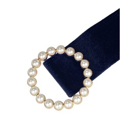 Elerevyo Women Plus Size Faux Pearl Buckle Waist Belt, Vintage Velvet Wide Cinch Belts Waistband for Dress 65-82cm/25.6-32.3" Navy Blue