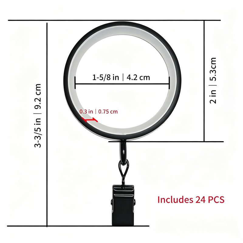 24 Pack Curtain Rings, Premium Metal with Smooth & Quiet