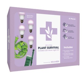 Miracle LED Plant Survival Indoor Grow Light Kit - 4 Absolute Daylight Plus Red & Blue Spectrum 150W Replacement Grow Light Bulbs & 1 4-Socket Corded Fixture with SproutMatic Timer (4-Pack)