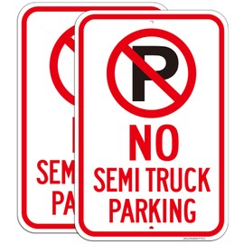 (2 Pack) No Semi Truck Parking Sign, Large 18 x 12 Inches Semi Truck No Parking Aluminum Sign, UV Protected, Weather Resistant, Reflective, Waterproof, Durable Ink, Easy To Mount