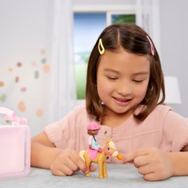 Baby Born MINIS Playset - Deep Skin Tone Doll with Brown Eyes, Horse with Helmet & Carrot Accessory, Includes Reusable Carrying Case for On-The-Go Playtime