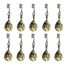 Wild life Spring Pin Twist Lock Tail Spinners Willow Spinner Blades Chartreuse Glitter Hitchhikers for Soft Plastic/senko Fishing Lures Spinner Baits (Pack 10) (Round／Gold)