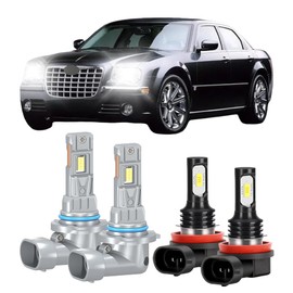 Fit For Chrysler 300 2011-2014 9012 HIR2 High Low Beam and H11 Fog Light Bulbs, 6000K White Light, 20000LM 800% Brightness, Plug n Play, Pack of 4
