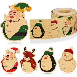 Christmas Stickers 200 Pcs Gift Tag Stickers Vintage Kraft Labels Self Adhesive Stickers 2 x 3 Inch Santa Claus Snowman Elk Pattern Stickers for Gift Bags Box Cards Envelope Sealing