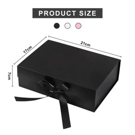 LETTERASHQP Black Gift Box, Gift Box with Lid, 21 x 17 x 7 cm, Gift Box with Lid, Gift Box with Ribbon for Wedding, Birthday, Christmas, Anniversary