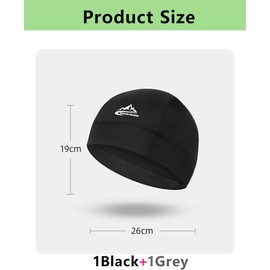Jklmnops Skull Cap Helmet Liner Sweat Wicking Cycling Running Hat, Cycling Skull Caps Wicking Beanie Do Rag Head Wrap for Men Women 2PCS (Black+Grey)