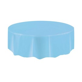 AIBC Just Believe... Round Disposable Plastic Table Covers Party Table Cloth Wipe Clean Plastic Tablecloth, 7ft (2 Pack) (Powder Blue)