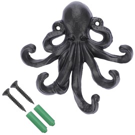 Sumnacon 6 Inch Cast Iron Octopus Coat Hook - Rustic Metal Wall Rack for Key Towel Bag, Hat Scarf with Screws, Decorative Duty Clothing Hanger for Bedroom Bathroom Kitchen Balcony Entry Door, Black