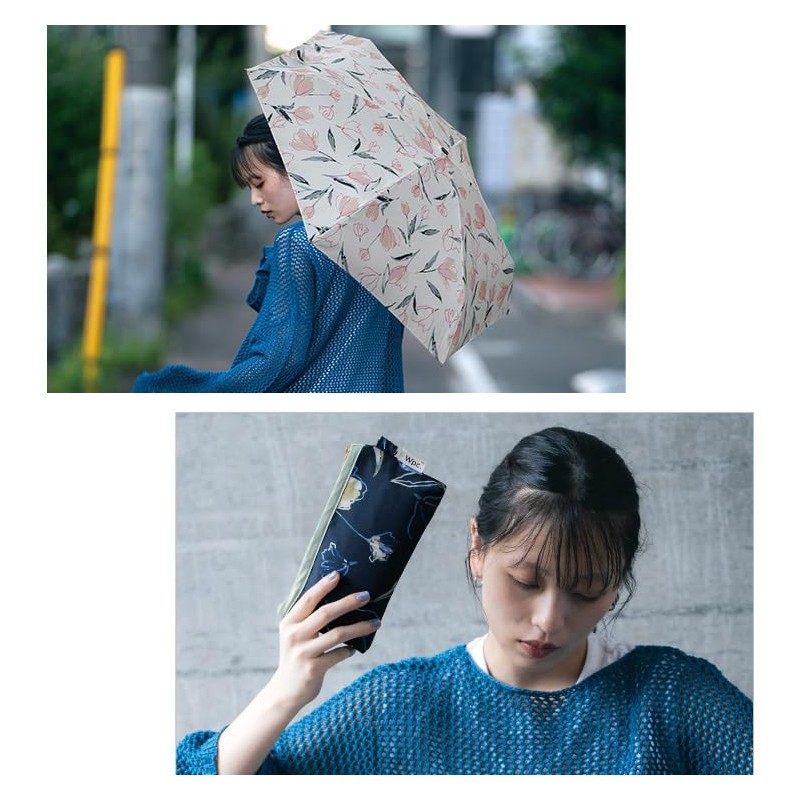 [2025] Wpc. 6703-175-002 Folding Umbrella, Floating Tulip, Mini, Navy, Rain
