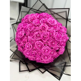 25Pcs Artificial Rose Flowers, Foam Fake Flowers with Stems, Real Looking, Gift Box, DIY Bouquets for Wedding Arrangements Party Home Decorations (Rose-Flower-Pink)