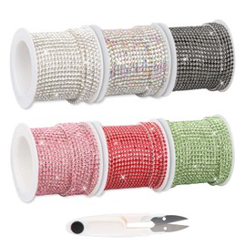 Fesorsi 6 Roll 33 Yards Rhinestone Chain Trim, Multicolor Crystal Rhinestones Close Chain for Craft Jewelry Wedding Bouquet DIY Decoration