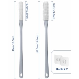 2 Pack Toe Cleaning Brush,15.7" Long Handle Silicone Foot Scrubber Bath Brush Bathroom Cleaner for Seniors Elderly Men and Women (Grey)