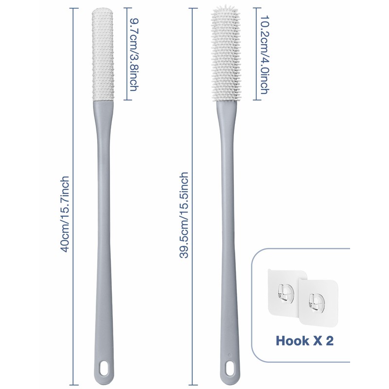 2 Pack Toe Cleaning Brush,15.7" Long Handle Silicone Foot Scrubber