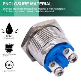 Twidec/16mm Waterproof Stainless Steel Metal Shell Momentary Raised Top Push Button Switch 3A/12~250V SPST 1NO Start Button for car Modification Switch M-16-T-G