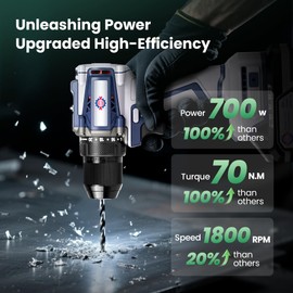 Brushless Compact Drill Set, 70N.m (620 in-lb) 20V Cordless Drill Driver Kit with 2.0Ah Battery and Charger, 3/8" Metal Chuck with Safety Lock, 2-Variable Speed, 21 Position Power Drill for Home