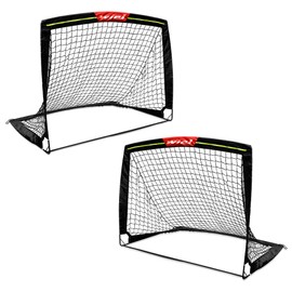 Wiel Soccer Goal, 4Ft x 3Ft Net Easy Fold-Up Training Goals W' Reflective Strips for Playing at Nightfall, Set of 2 for Family Team Kids Backyard Games