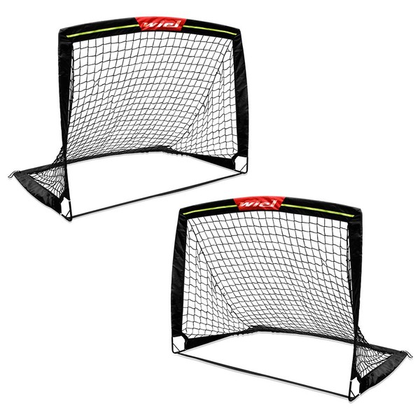 Wiel Soccer Goal, 4Ft x 3Ft Net Easy Fold-Up Training Goals W' Reflective Strips for Playing at Nightfall, Set of 2 for Family Team Kids Backyard Games
