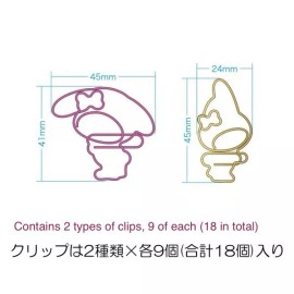 Sanrio Clip Set, My Melody Strawberry Milk Case, 18 Kawaii Shaped Paper Clips