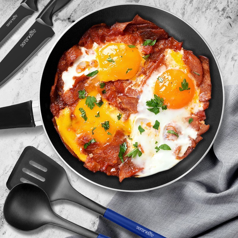 SereneLife Kitchenware Pots & Pans Basic Kitchen Cookware, Black Non-Stick