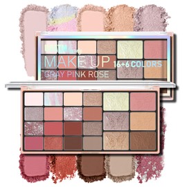 Noerrors 22 Colors Eyeshadow Palette-Blush Highlighter Contour Powder All in One Face Makeup Pallet with Brush Matte Shimmer Glitter Neutral Nude Eye Shadow Set High Pigmented Beauty Kit for Women
