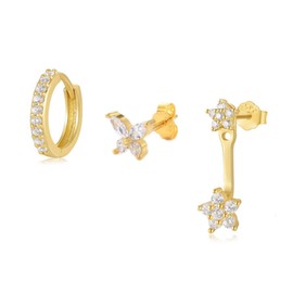 SSKHE 3Pcs Earrings, 14K Gold Plated Stud Earrings for Women, Small Dainty Gold Stud Hoop Earrings Sets for Multiple Piercings