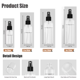 EPHECH 50PCS Small Spray Bottle, 3.4oz/100ml Travel Spray Bottle Clear Fine Mist Spray Bottle Plastic Empty Refillable Spray Bottle for Skin Care, Hair Care, Plant Care & Home Cleaning