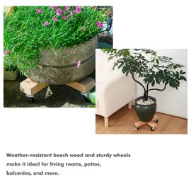 lucpur Wooden Plant Caddy with Wheels 12 Inch Rolling Plant Stand on Wheels Heavy Duty Plant Dolly for Large Plants Plant Roller with Wheels Planter Wheels Base Indoor & Outdoor