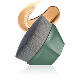 Makeup Brush, Foundation Brush, High Density, Flat Top, Flawless Makeup Brush, Face Brush, Foundation Brush for Liquids, Cream Concealer with Portable Case, Green