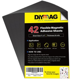 DIYMAG DIYMAG Adhesive Magnetic Sheets, |4" x 6"| 42 Packs, Flexible Magnet Sheets with Adhesive for Crafts, Photos and Die Storage, Easy Peel and Stick, Easy to Cut into Any Shape/Size (4" x 6"- 42P)