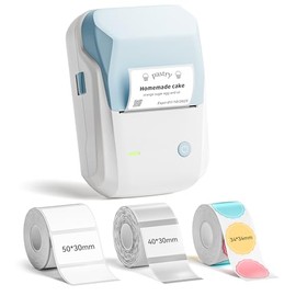 NIIMBOT B1 - Máquina de etiquetas con 3 cintas, 50x30mm Blanco/40x30mm Transparente/34x34mm Redonda, impresora térmica Bluetooth para pequeñas empresa
