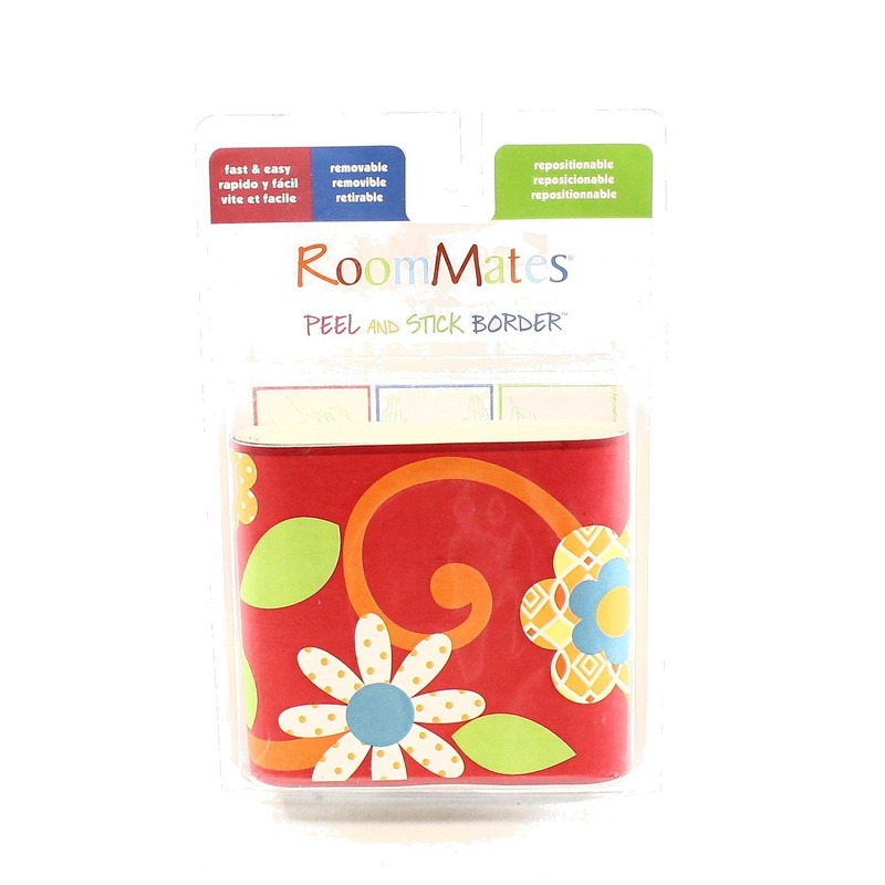 RoomMates Repositionable Childrens Wall Sticker Border - Floral Scroll Orange