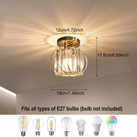 Hudi Fyier Chandelier Crystals Ceiling Lighting Fixtures, Small Semi Flush Mount Ceiling Light for Kitchen Hallway Dining Rooms Living Rooms Bar (Gold)