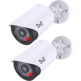 BNT Dummy Fake Camera, Surveillance Security CCTV Dome Camera, with One LED Light, Security Alarm Sticker Label (TC-W2), Security Camera Suitable for Indoor/Outdoor (2 Pack, White)