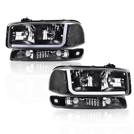 GRAND ORANGE Led Drl Headlights Assembly, Compatible with 1999-2007 Gmc Sierra 1500/1999-2006 GMC Yukon XL 1500 2500 Black Clear W/Bumper Signal Lamps（Clear lens Black Housing Clear Reflector）
