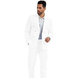 High-End Suits Men's Seersucker Suits 2 Piece Casual Summer Beach Wedding Prom Suit White Seersucker Striped Blazer Pants Set 5XL