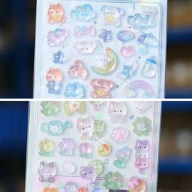 REYLNXR 10 Inner Pages 3D Stickers Clear M5 5-Hole Leather for Girls Adult Binder Pocket Notebook DIY Accessories Cute Multi-Functional Storage Badge Photo Card Organizer for Children Elementary