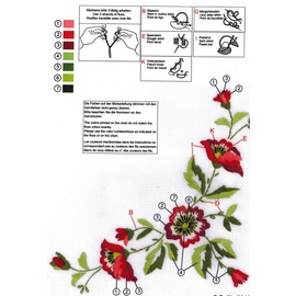 KAMACA Embroidery Kit, Flat Stch, Stem Stitch, Pre-Drawn Cotton, Complete Embroidery Kit with Embroidery Template, Embroidery Kit for Self-Embroidery, Adults (Poppies Magic MD 80 x 80 cm)