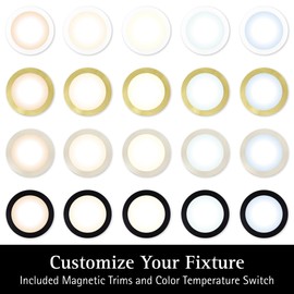 Ultralux 7 Inch White LED Flush Mount Ceiling Light, Multi-Purpose Light Fixture, 5 CCT Adjustable Color Temperature, Dimmable 600 Lumens with 3 Magnetic Trim Rings: Matte Black, Brushed Nickel & Gold