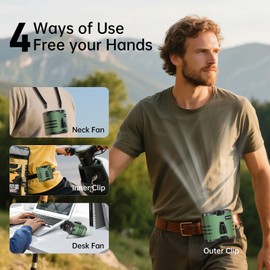 Eastfox Portable Waist Clip Fan, Personal Fan Battery 10000mAh, USB Rechargeable Belt Fans, Max 40H Work Time, Shirt Fans 10 Speed 13500 RPM, for Outdoor, Jobsite, Gardening, Camping (Green)