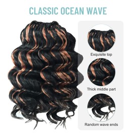 ToyoTree Ocean Wave Crochet Hair - 9 Inch 8 Packs Black Mix Brown Short Curly Deep Wave Crochet Hair, Synthetic Ocean Wave Braiding Hair Extensions (9 Inch,P1B/30-8P)