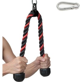 Tricep Rope 27 & 36 inches 2 Colors  Attachment  Machine Pulldown Heavy Duty Coated Nylon Rope with Solid Rubber Ends - Color: Black&Red-36''