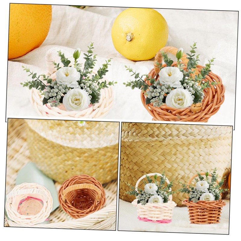 OSALADI 8pcs Tiny Rattan Hand Baskets Mini Picnic Baskets for