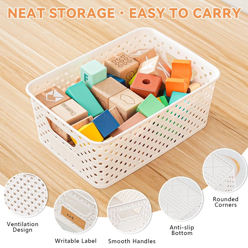12 Pack Plastic Storage Baskets for Organizing, Storage Baskets for