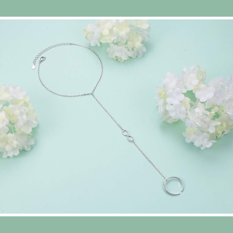 Alphm S925 Sterling Silver Finger Ring Bracelet Hand Harness Adjustable