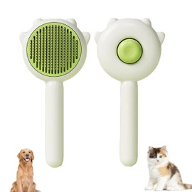 Magic Self-Cleaning Grooming and Massage Brush for Long & Short Pet Hair - For Cats & Dogs (Green)