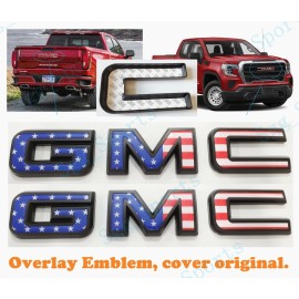 Auto GMC 2019-2025 GMC Sierra 1500 2500HD 3500HD Front Rear Blue USA Flag OVERLAY Emblem